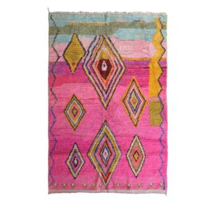 Tapis berbère marocain pure laine rose 193 x 283