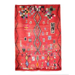 Tapis berbère marocain pure laine rouge 207 x 304