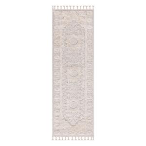 Tapis bohème chic à franges tressées crème 80x300cm