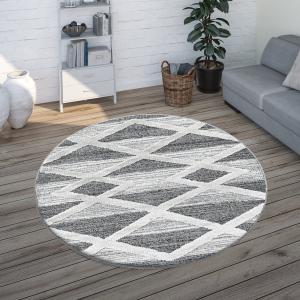 Tapis bohème rond à relief blanc et gris 120x120cm