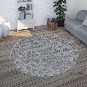 Tapis bohème rond à relief gris 160x160cm