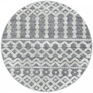 Tapis bohème rond à relief gris et blanc 160x160cm