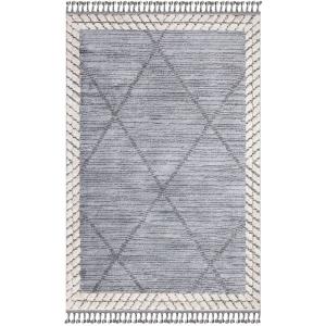 Tapis Boho Chic à franges tressées GrisBleu 120x170cm