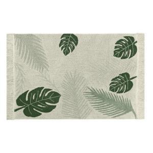 Tapis coton motif tropique feuilles vert 140x200