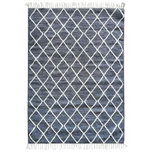 Tapis coton motifs croisillons en laine épaisse gris foncé…