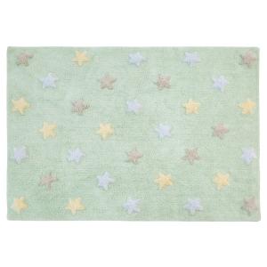 Tapis coton vert motif petites étoiles 120x160