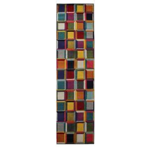 Tapis cubisme design en polypropylène multicolore 66x300