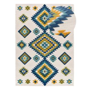 Tapis d'extérieur a relief blanc/bleu/jaune 80x150 cm