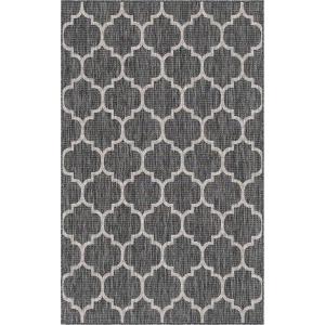 Tapis d'extérieur anthracite à motif blanc -120x160