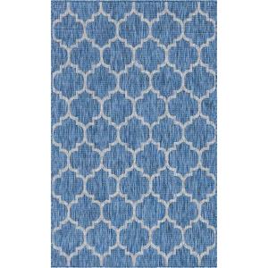 Tapis d'extérieur bleu à motif blanc - 200x200