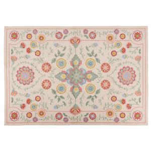 Tapis d'extérieur écru et motifs multicolores 160x230