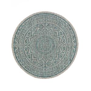 Tapis d'extérieur & intérieur rond beige/bleu D 150