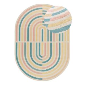 Tapis d'extérieur ovale beige/bleu/rose 160x229 cm