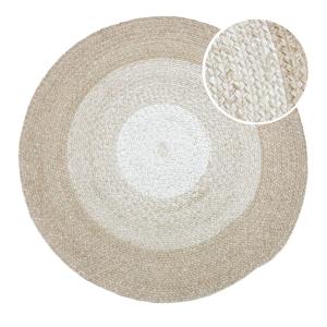 Tapis d'extérieur, rond, beige/blanc, 120 x 120 cm / épaiss…