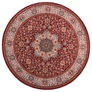 Tapis d'orient floral, tissé, laine naturelle rouge Diam 13…
