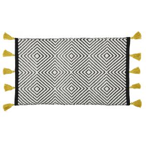 Tapis de bain en coton fantaisie noir à pompons 50x80cm