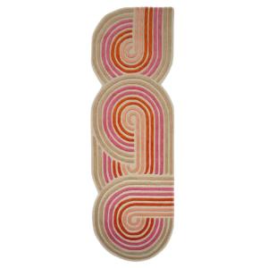 Tapis de couloir en laine rose, rouge et beige 80x300cm