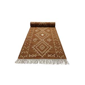 Tapis de couloir ethnique tissé main laine/coton brique bei…