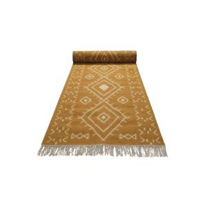 Tapis de couloir ethnique tissé main laine et coton camel j…