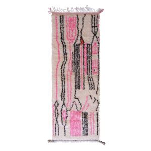 Tapis de couloir marocain en laine rose 76 x 214