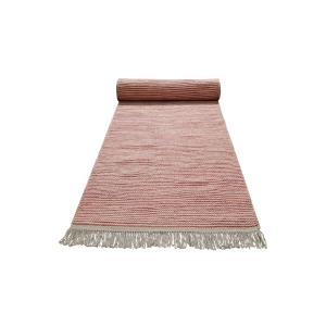 Tapis de couloir tissé main laine/coton beige, rouge à fran…