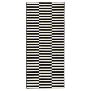 Tapis de couloir tissé plat rayé Noir et Blanc 80x200cm