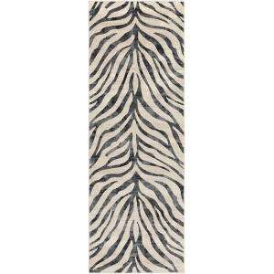 Tapis de Couloir Zébré Bohème Gris Foncé/Beige 80x220