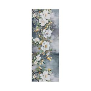 Tapis de cuisine lavable fleurs gris//blanc 52x200 cm