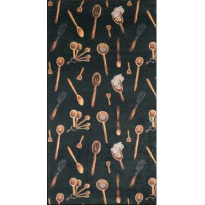 Tapis de cuisine noir motif ustensiles 50x80