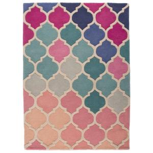 Tapis de salon en laine rose et bleu
