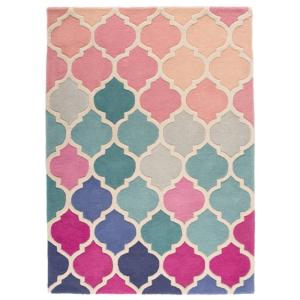 Tapis de salon en laine rose et bleu 80 x 150