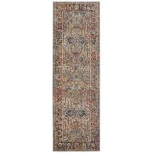 Tapis de salon interieur en bleu clair & orange, 66 x 213 cm