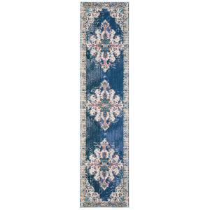 Tapis de salon interieur en bleu marine & gris, 61 x 244 cm