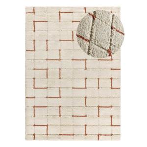 Tapis descente de lit shaggy blanc/rouille 60x120 cm