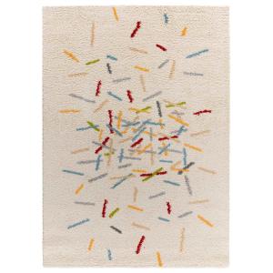 Tapis descente de lit shaggy géométrique multicouleur/blanc…