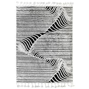 Tapis effet relief motifs montagnes blanc noir 120x170