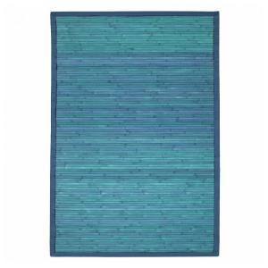 Tapis en bambou larges lattes et ganse bleu 120x180