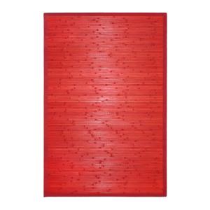 Tapis en bambou larges lattes et ganse rouge 160x230