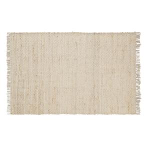 Tapis en coton recyclé et jute tissé beige à franges 120x18…