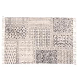 Tapis en coton recyclé imprimé patchwork noir et beige 140x…