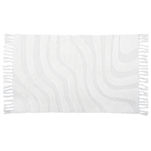 Tapis en coton recyclé tufté blanc motif ondulés et franges…