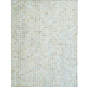 Tapis en cuir naturel recyclé mosaïque blanc 190x290