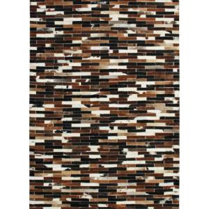 Tapis en cuir recyclé lignes marron 120x170