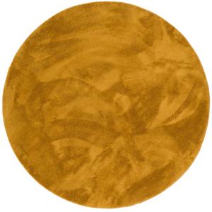 Tapis en fausse fourrure rond uni jaune 120x120 cm