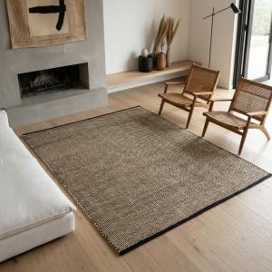 Tapis en jute coton tissé main noir naturel 120x170