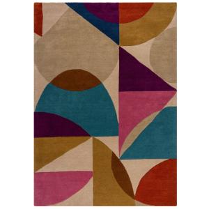 Tapis en laine beige, rose, violette, bleue et terracotta 1…