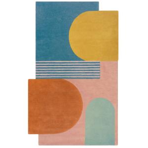 Tapis en laine bleue, jaune, orange et rose 150x240cm