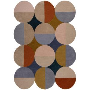 Tapis en laine bleue, jaune, terracotta et beige 200x290cm