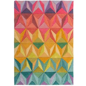 Tapis en laine bleue, violette, jaune, rose et verte 200x29…