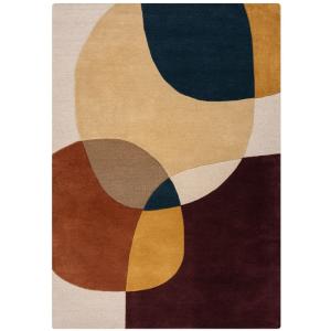 Tapis en laine bordeaux, jaune, beige, bleue et marron 120x…